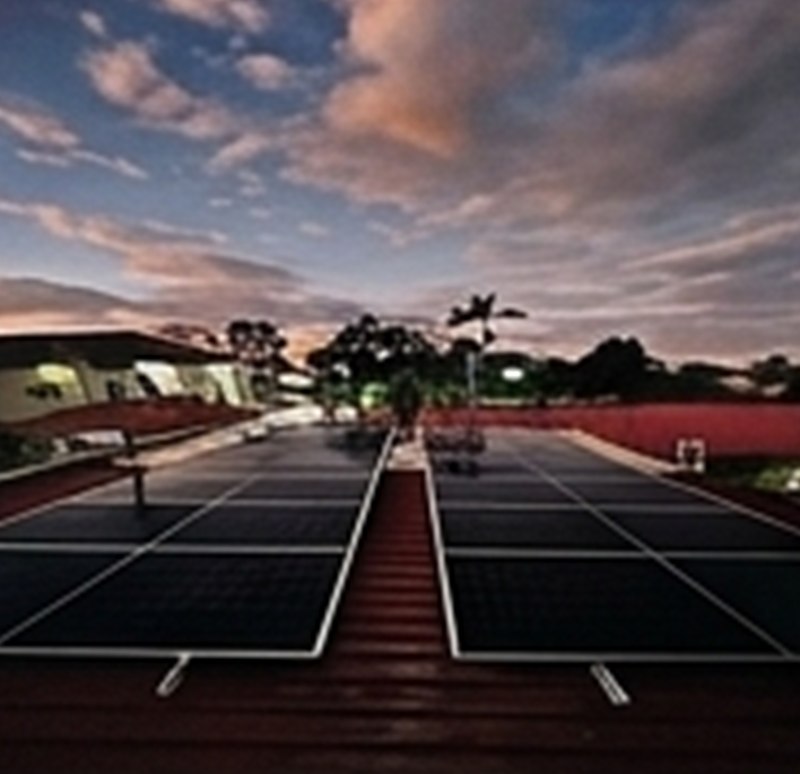 Rooftop solar array at dusk
