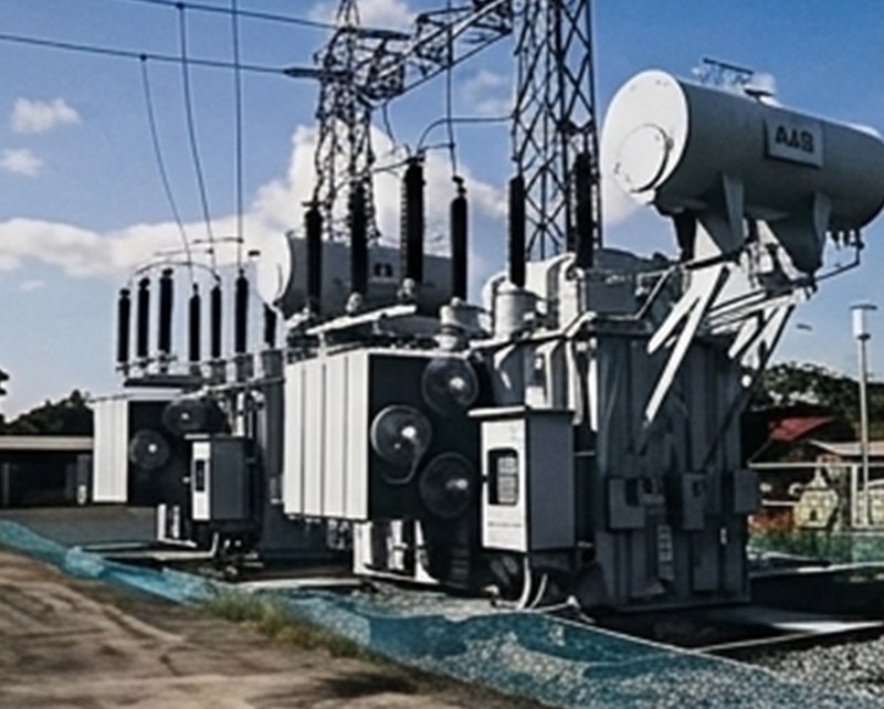 A large power transformer at a substation